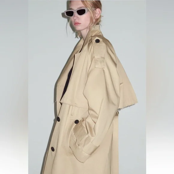 New ZARA Gabardine Trench Coat - Picture 5 of 9